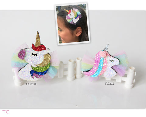 Colorful Glitter Unicorn Hair Clips (TC210-TC211)