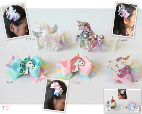 Colorful Glitter Unicorn Hair Clips (TC220-TC224)