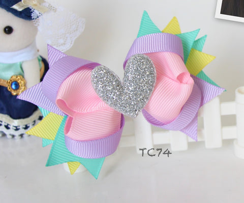 Glitter Heart and Colorful Big Bow Hair Clips (TC74-TC75)