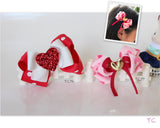 Glitter Heart and Red Big Bow Hair Clips (TC76-TC77)