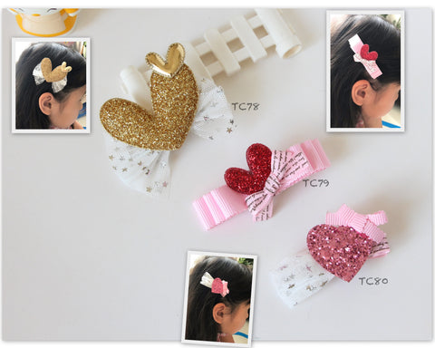 Glitter Red and Pink Heart Hair Clips (TC78-TC80)