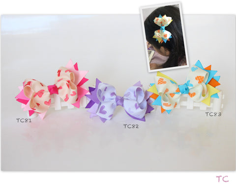 Pink and Purple Big Bow with Heart Ribbon Hair Clips (TC81-TC83)