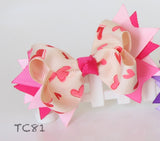 Pink and Purple Big Bow with Heart Ribbon Hair Clips (TC81-TC83)