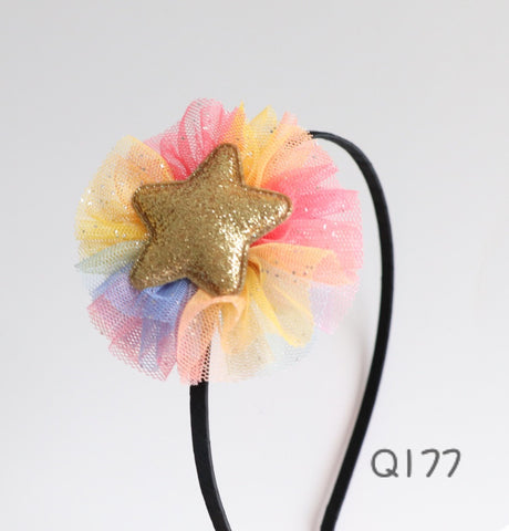 Rainbow Tulle with Gold Star Headband(Q177)