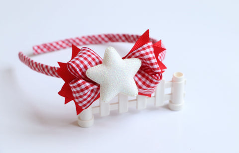 Red Gingham White Star Headband (Q180)