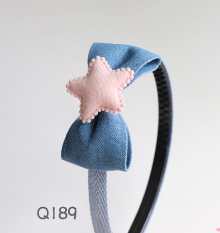 Demin Bow with Pink Star Headband (Q189)