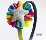 Rainbow floral with silver star Headband (Q192)