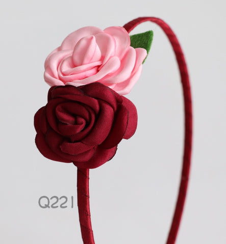 粉色和酒红色花朵发箍（Q221）
