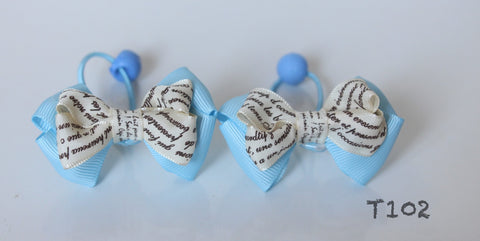 Light Blue Word-print  Hair Ties (T102)