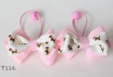 Pink and Puppy-print Bow Hair Ties (T116)