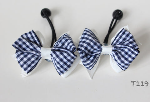 White and Navy Gingham Hair Ties (T119)