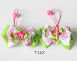 Green and Floral-print Hair Ties (T128)