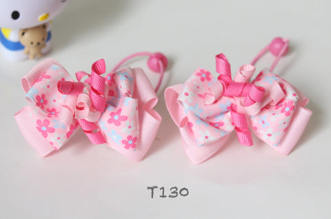 Pink Floral-print Korker Hair Ties (T130)