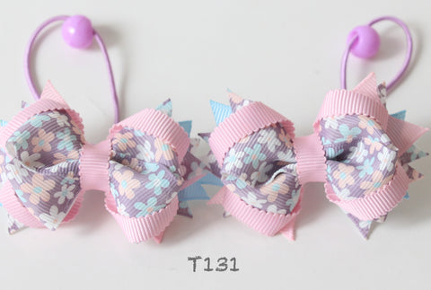 Purple Floral-print Bow Hair Ties (T131)