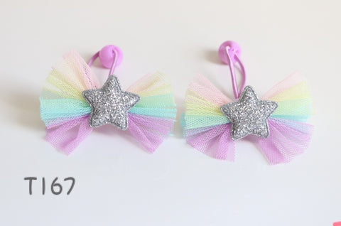 Colorful Tulle and Glitter Star Hair Ties (T167)