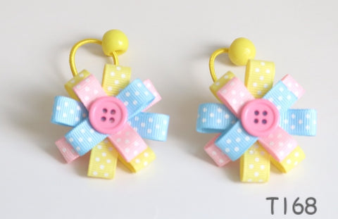 Polka Dot Bow with Button Hair Ties (T168)