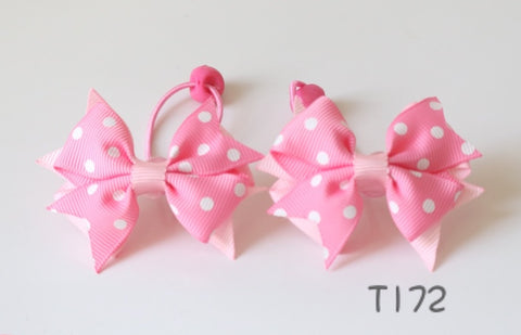 Pink Polka Dot Bow Hair Ties (T172)