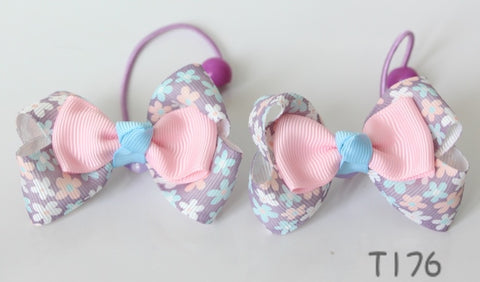 Purple floral-print Hair Ties (T176)