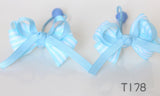 Striped Light Blue Bow Hair Ties (T178)