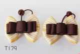 Yellow Striped and Brown Bow Hair Ties (T179)