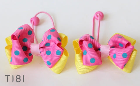 Yellow and Pink Polka-dot Hair Ties (T181)