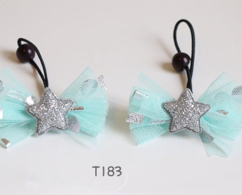 Light Green Tulle with Glitter Star Hair Ties (T183)