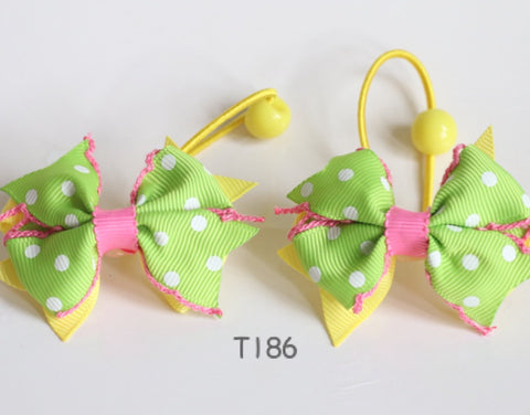 Yellow and Green Bow Hair Ties (T186)