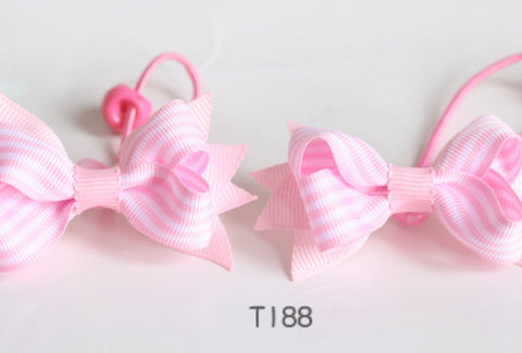 Pink Striped-bow Hair Ties (T188)