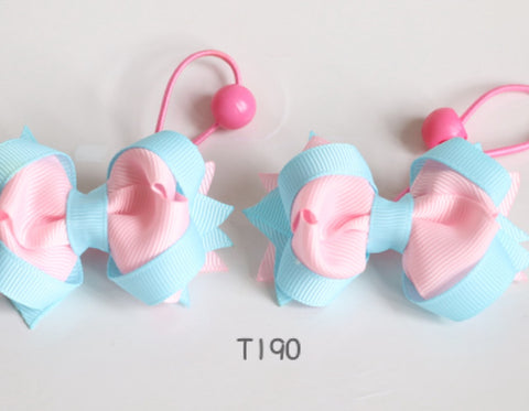 Pink and Light Blue Bow Hair Ties (T190)