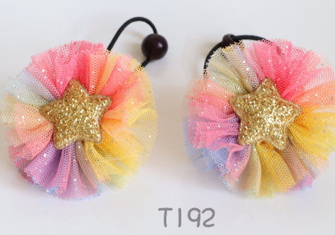 Rainbow Tulle Glitter Star Hair Ties (T192)