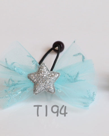 Hair Ties with Blue Tulle and Glitter Star (T194)