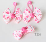 Pink flora-print ribbon Hair Ties (T201)