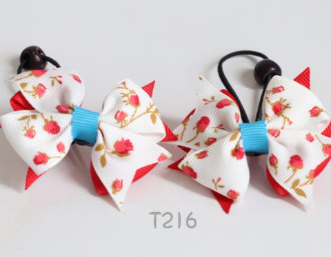 Red and Floral-print Hair Ties (T216)