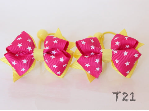 Yellow and Pink Star Bow Hair Ties (T21)