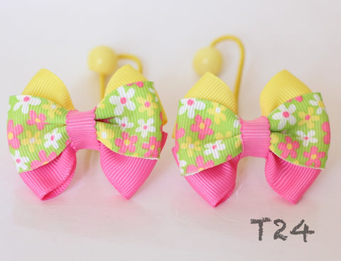 Yellow and Pink floral-print Hair Ties (T24)