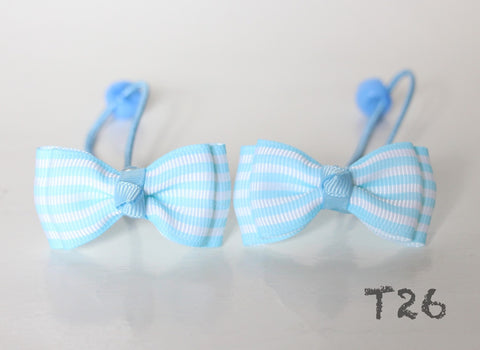 Blue Striped Bow Hair Ties (T26)