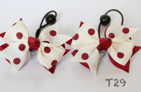 Burgundy Polka-dot Print Hair Ties (T29)