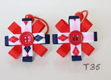 Navy and Red with Button Hair Ties (T35)