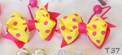 Pink and Yellow Polka-dot Hair Ties (T37)