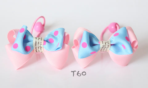 Pink and Light Blue Polka-dot Hair Ties (T60)