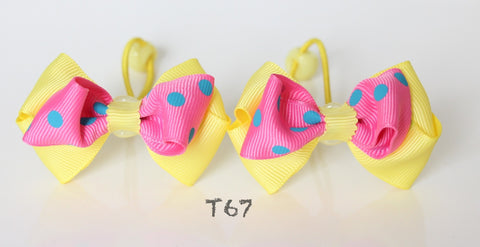 Yellow and Pink Polka Dot Hair Ties (T67)