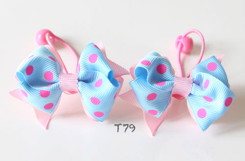 Pink and Light Blue Polka Dot Hair Ties (T79)