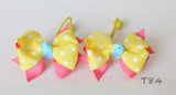 Pink and Yellow Polka Dot Hair Ties (T84)