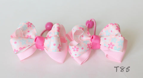 Pink Floral-print Hair Ties (T85)