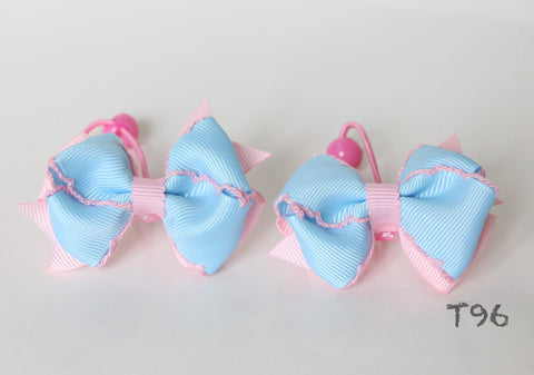 Pink and Light Blue Bow Hair Ties (T96)